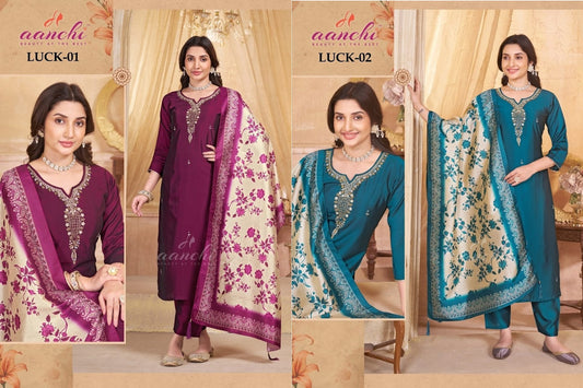 Luck Aanchi Silk Readymade Pant Style Suits Exporter Gujarat