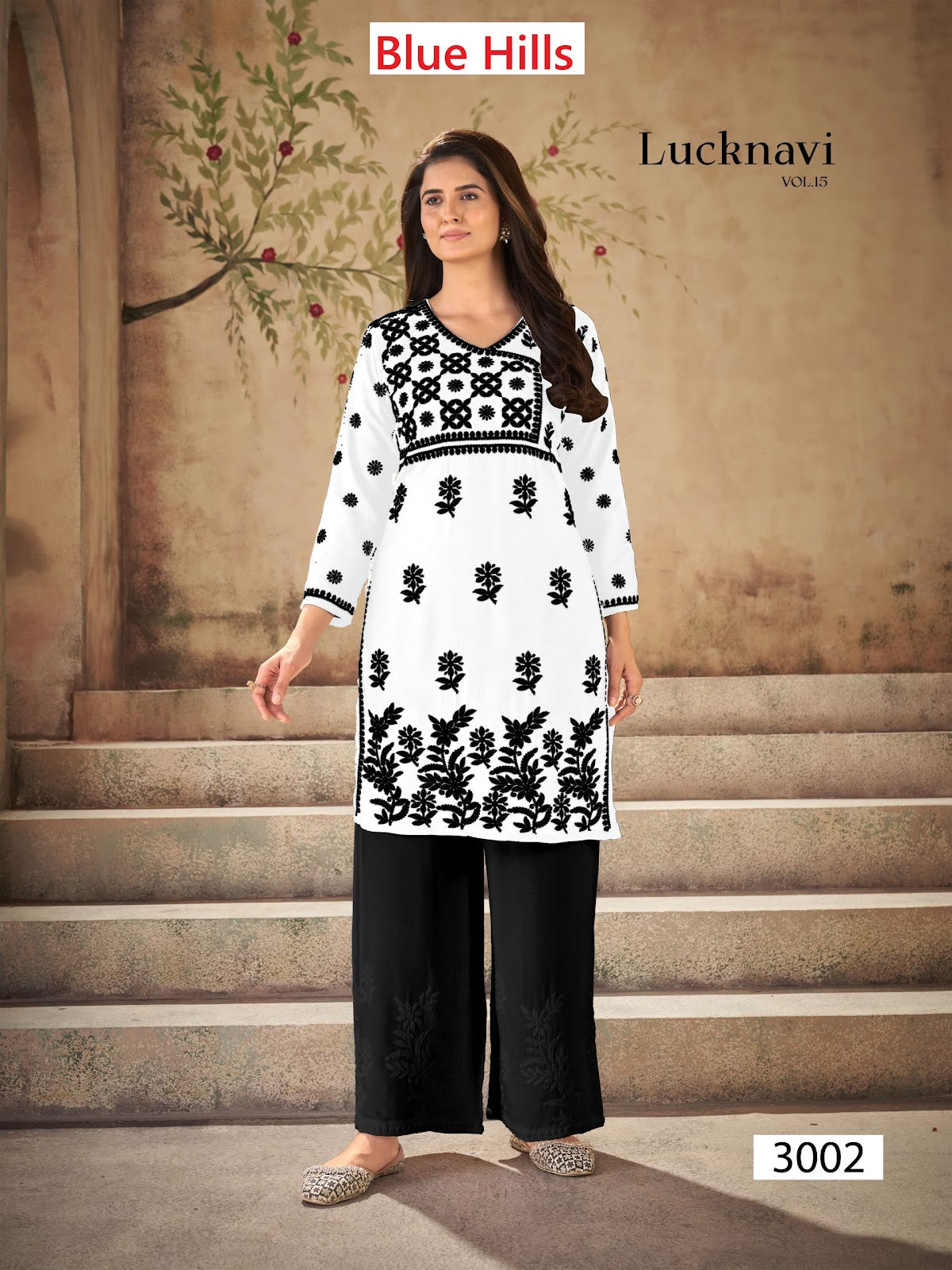 Lucknavi Vol 15 Blue Hills Rayon 14Kg Kurti Plazzo Set Supplier