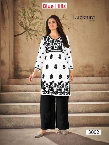 Lucknavi Vol 15 Blue Hills Rayon 14Kg Kurti Plazzo Set Supplier