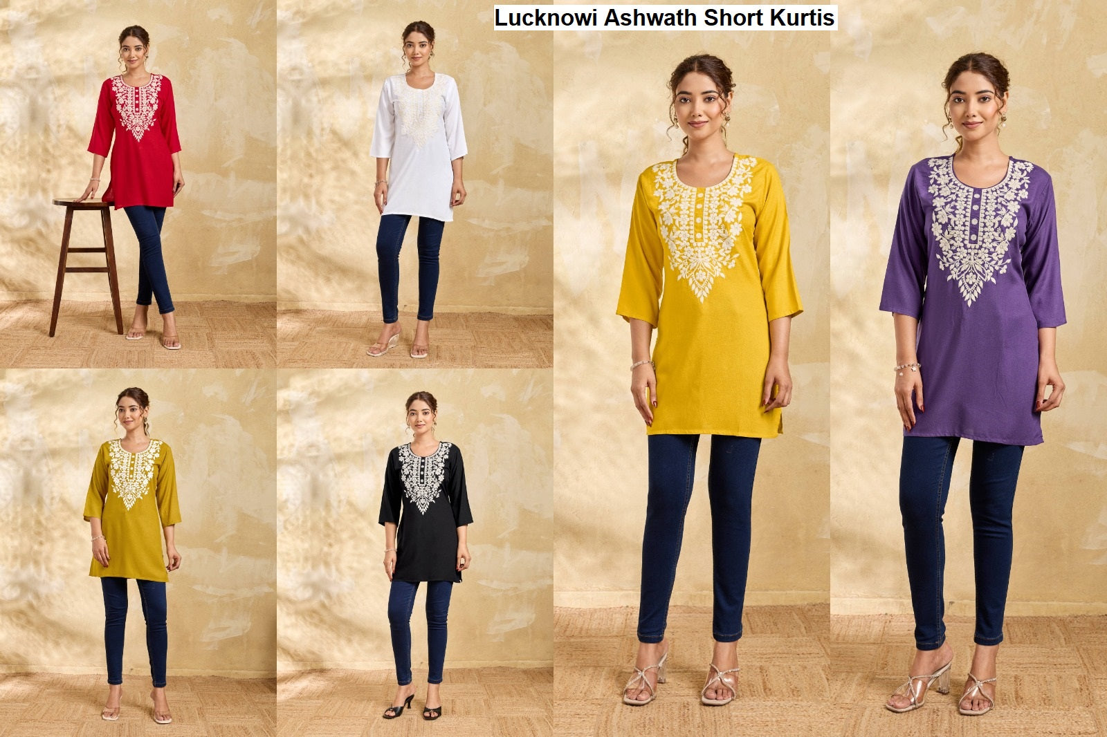 Lucknowi Ashwath Rayon Short Kurtis Exporter India