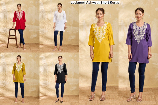 Lucknowi Ashwath Rayon Short Kurtis Exporter India