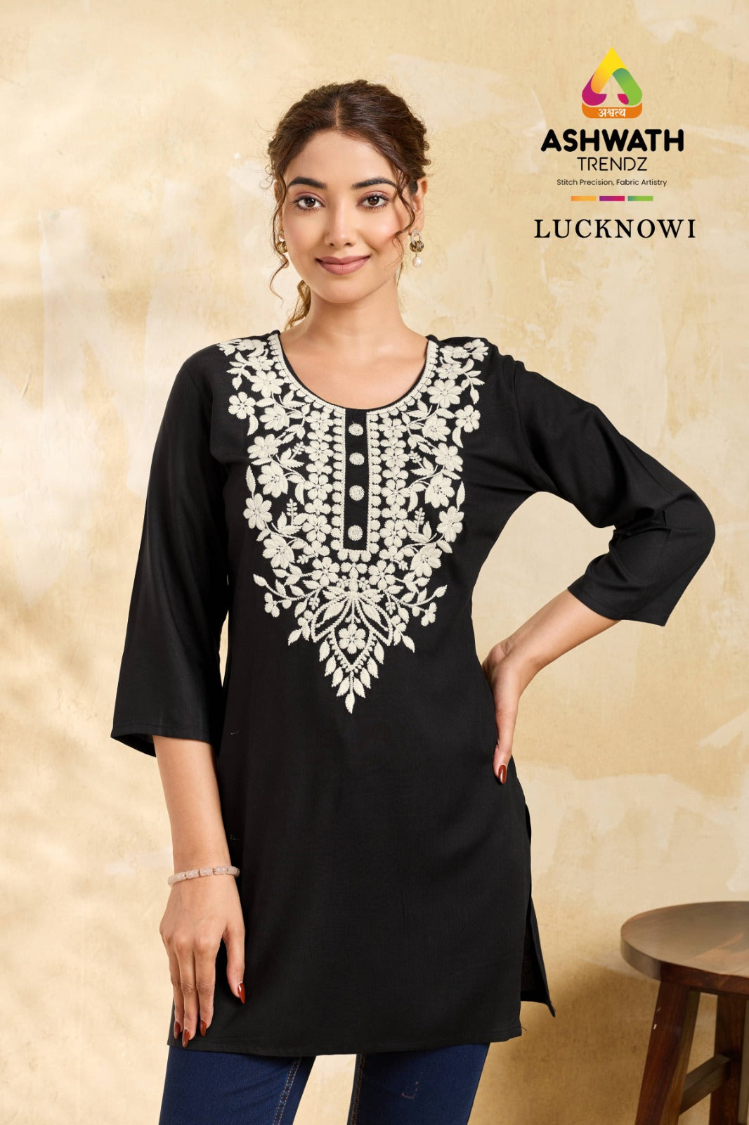 Lucknowi Ashwath Rayon Short Kurtis Exporter India