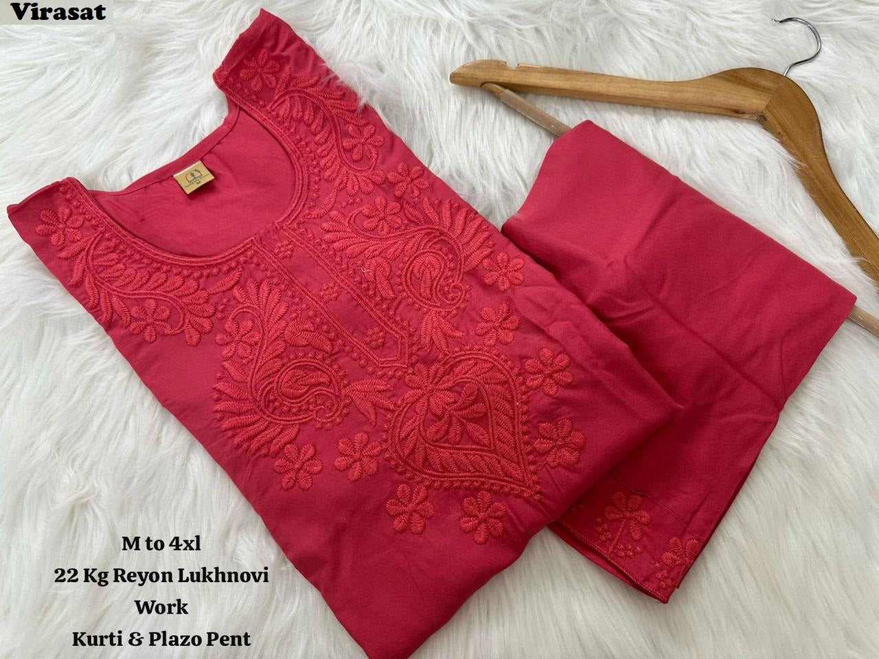 Lucknowi Virasat Rayon 22Kg Kurti Plazzo Set Wholesaler Ahmedabad