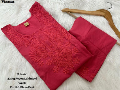 Lucknowi Virasat Rayon 22Kg Kurti Plazzo Set Wholesaler Ahmedabad