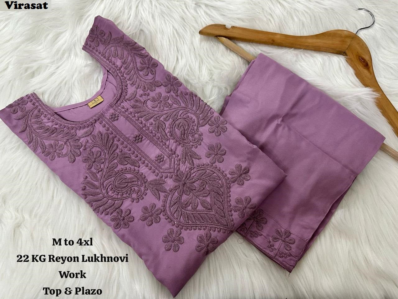 Lucknowi Virasat Rayon 22Kg Kurti Plazzo Set Wholesaler Ahmedabad