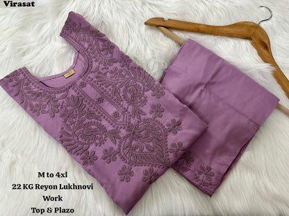 Lucknowi Virasat Rayon 22Kg Kurti Plazzo Set Wholesaler Ahmedabad