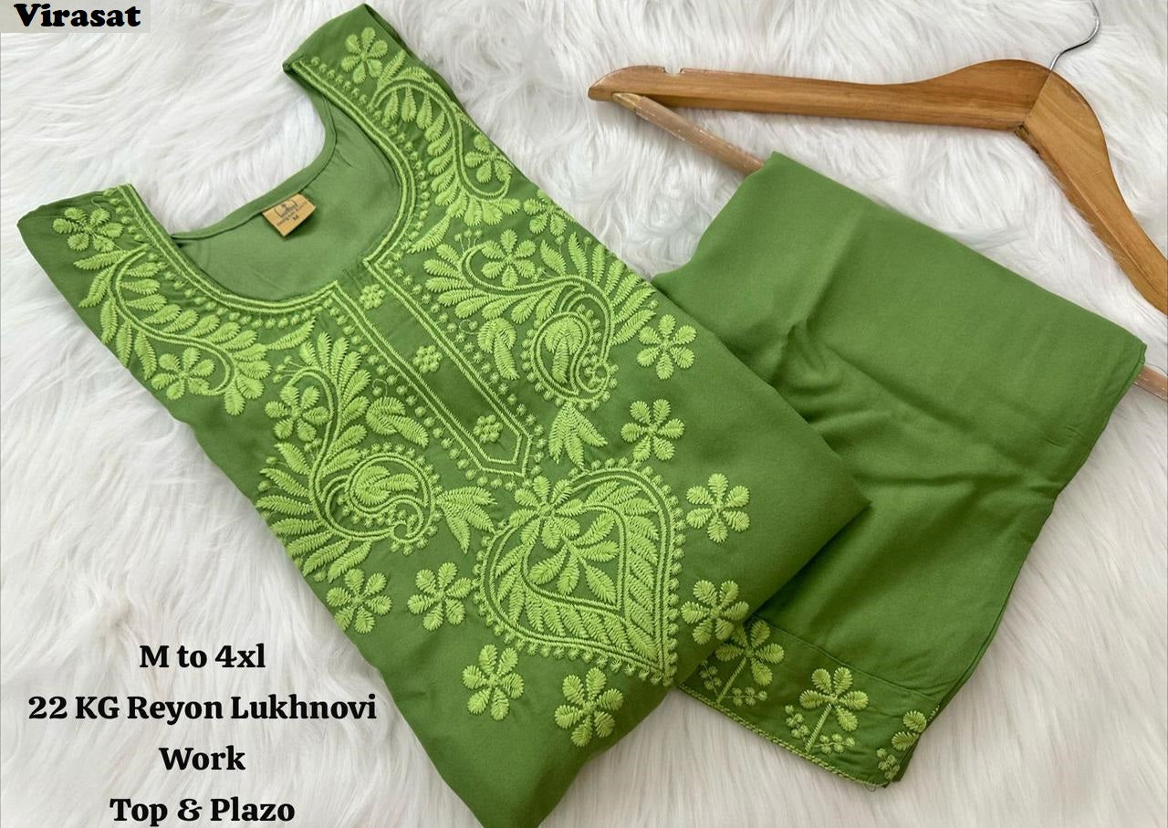 Lucknowi Virasat Rayon 22Kg Kurti Plazzo Set Wholesaler Ahmedabad