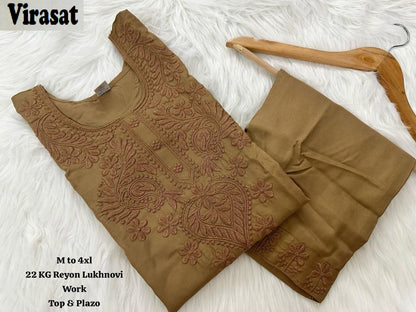 Lucknowi Virasat Rayon 22Kg Kurti Plazzo Set Wholesaler Ahmedabad