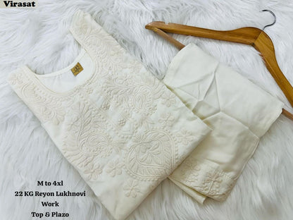 Lucknowi Virasat Rayon 22Kg Kurti Plazzo Set Wholesaler Ahmedabad