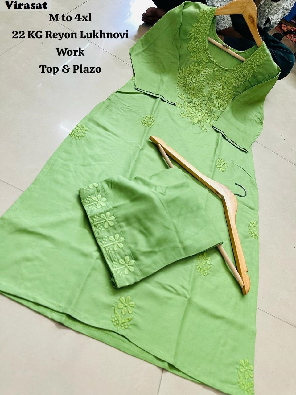 Lucknowi Virasat Rayon 22Kg Kurti Plazzo Set Wholesaler Ahmedabad