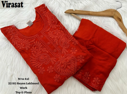 Lucknowi Virasat Rayon 22Kg Kurti Plazzo Set Wholesaler Ahmedabad