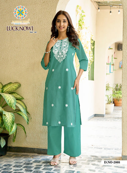 Lucknowi Vol 2 Passion Tree Dhabu Kurti Plazzo Set Wholesaler