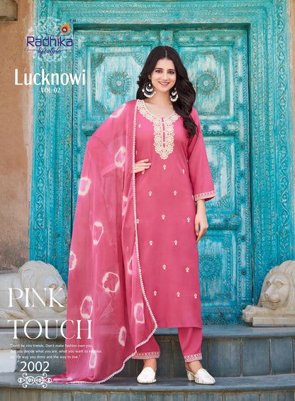 Lucknowi Vol 2 Radhika Lifestyle Liva Reyon Readymade Pant Style Suits Manufacturer Gujarat