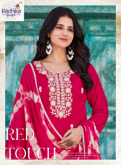 Lucknowi Vol 2 Radhika Lifestyle Liva Reyon Readymade Pant Style Suits Manufacturer Gujarat