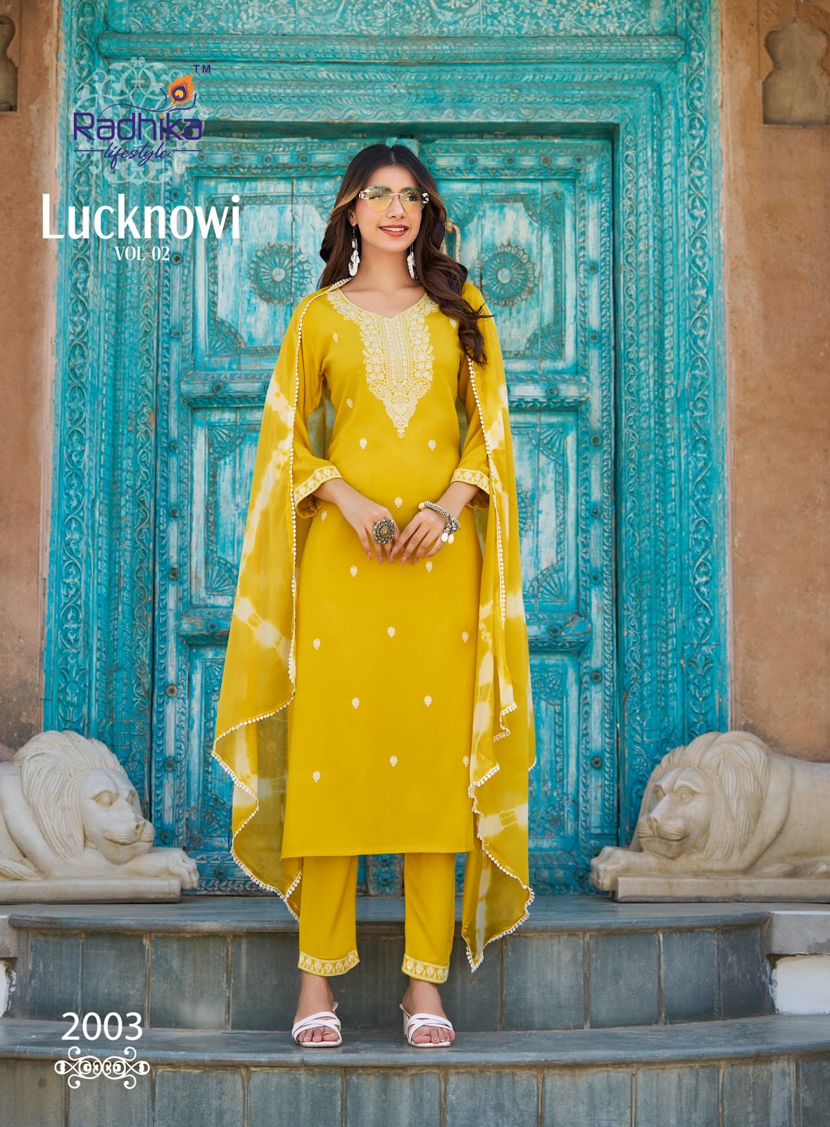 Lucknowi Vol 2 Radhika Lifestyle Liva Reyon Readymade Pant Style Suits Manufacturer Gujarat