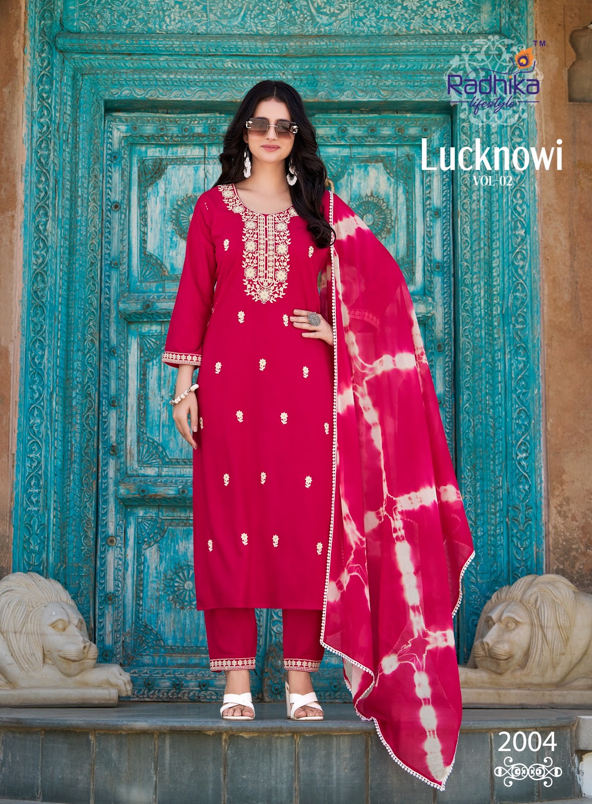 Lucknowi Vol 2 Radhika Lifestyle Liva Reyon Readymade Pant Style Suits Manufacturer Gujarat