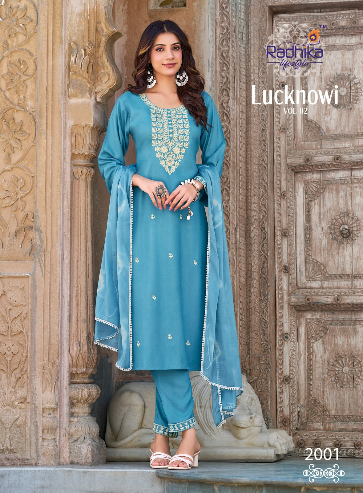 Lucknowi Vol 2 Radhika Lifestyle Liva Reyon Readymade Pant Style Suits Manufacturer Gujarat