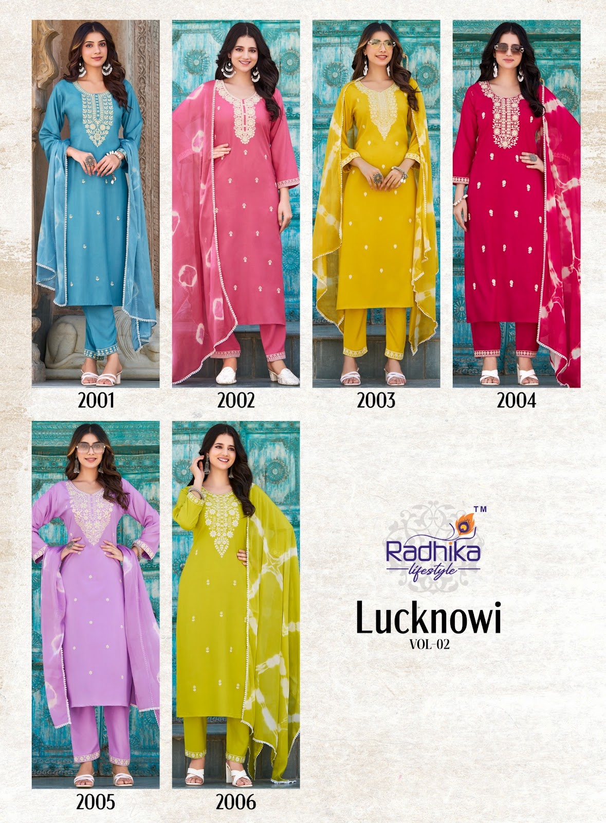 Lucknowi Vol 2 Radhika Lifestyle Liva Reyon Readymade Pant Style Suits Manufacturer Gujarat