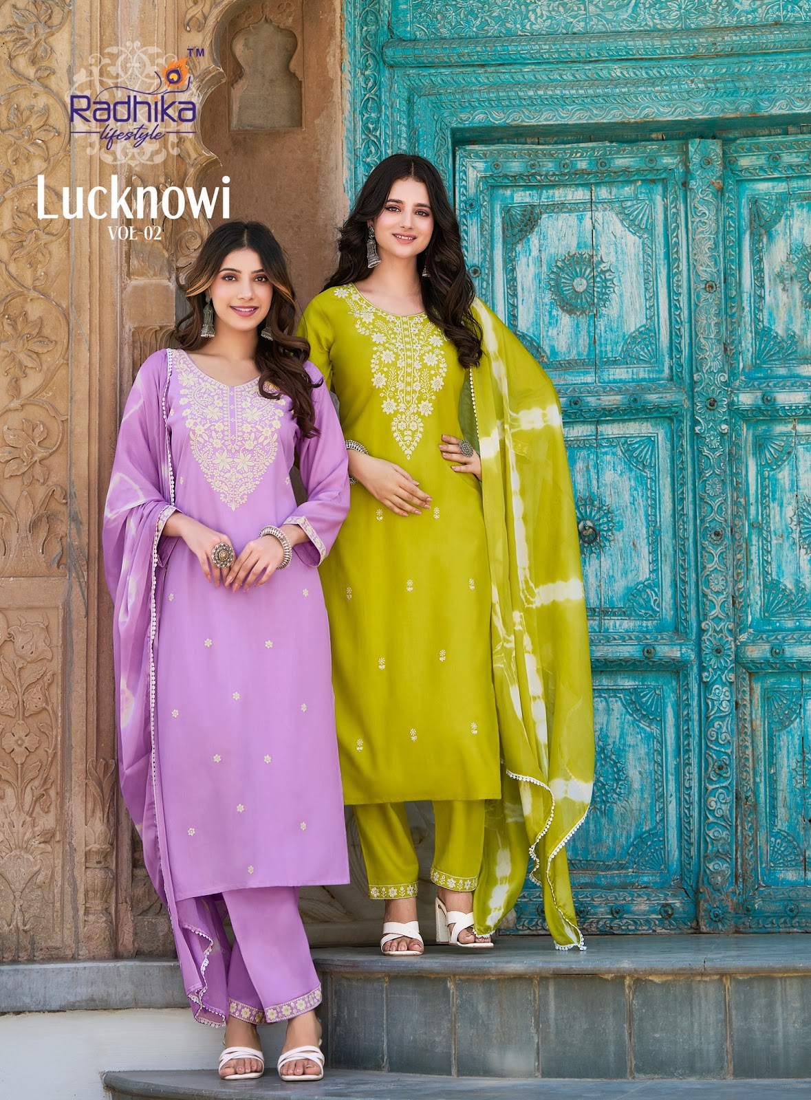 Lucknowi Vol 2 Radhika Lifestyle Liva Reyon Readymade Pant Style Suits Manufacturer Gujarat
