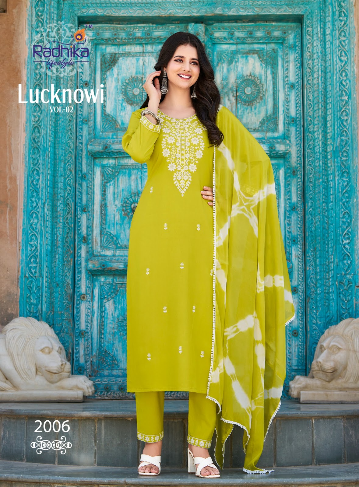 Lucknowi Vol 2 Radhika Lifestyle Liva Reyon Readymade Pant Style Suits Manufacturer Gujarat