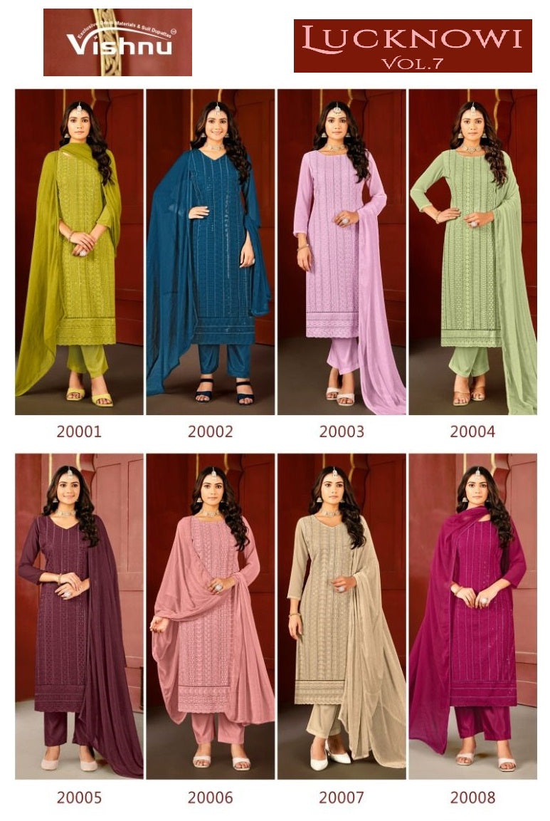 Lucknowi Vol 7 Vishnu Impex Fox Georgette Pant Style Suits Exporter Ahmedabad