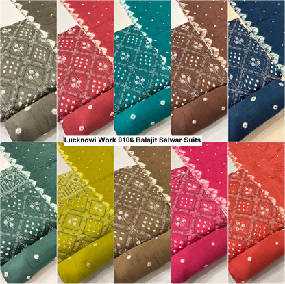 Lucknowi Work 0106 Balajit Satin Salwar Suits Wholesaler Gujarat