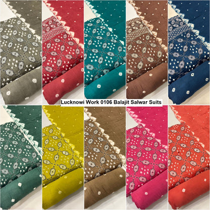 Lucknowi Work 0106 Balajit Satin Salwar Suits Wholesaler Gujarat