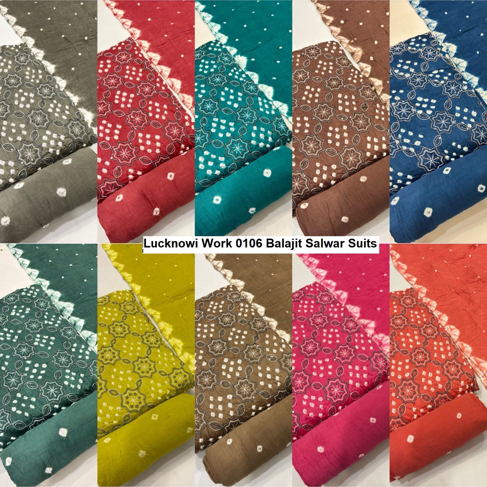 Lucknowi Work 0106 Balajit Satin Salwar Suits Wholesaler Gujarat