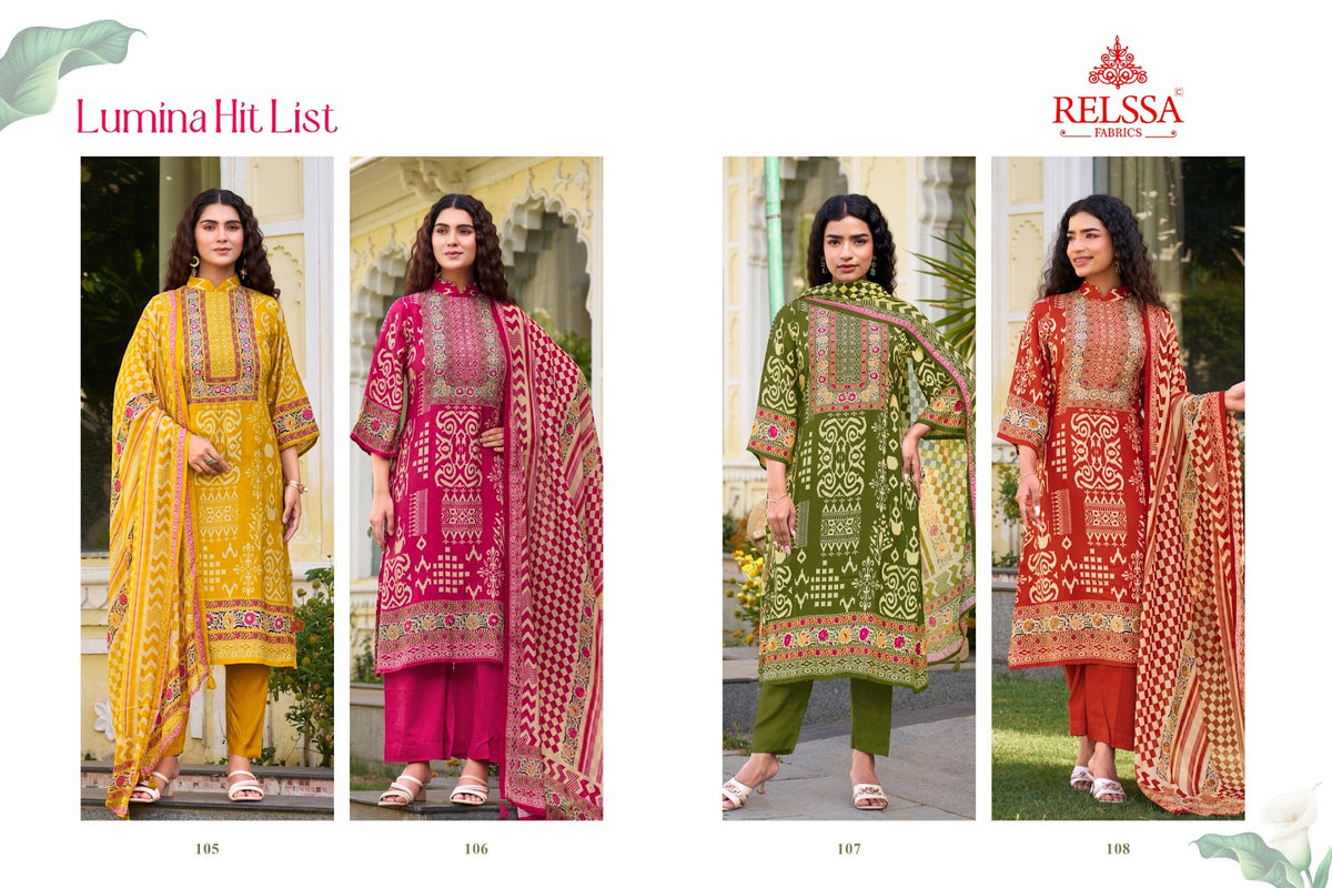 Lumina Hit List Relssa Fabrics Pure Maslin Pant Style Suits Wholesaler Gujarat