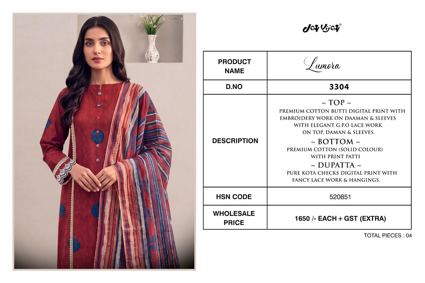 Lumora 3304 Jay Vijay Cotton Pant Style Suits Supplier
