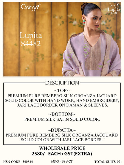 Lupita S4482 Ganga Bemberg Silk Plazzo Style Suits Manufacturer