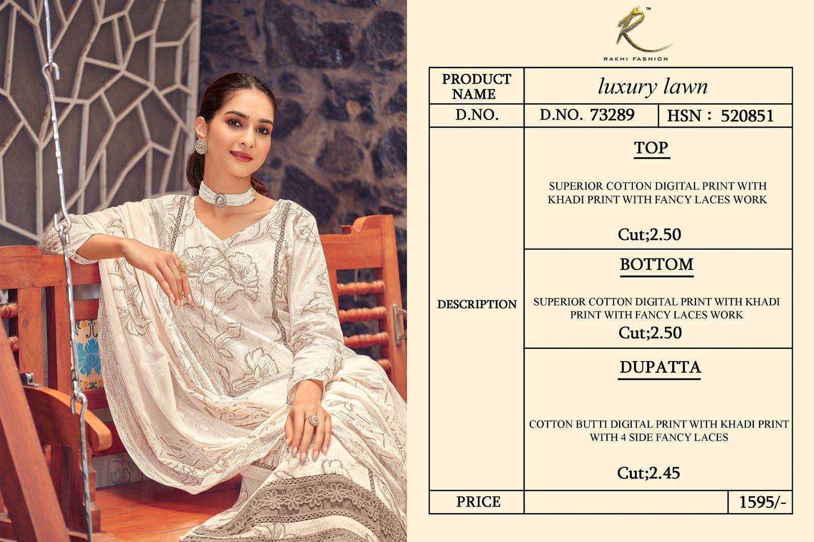 Luxury Lawn Rakhi Fashion Cotton Karachi Salwar Suits Wholesaler