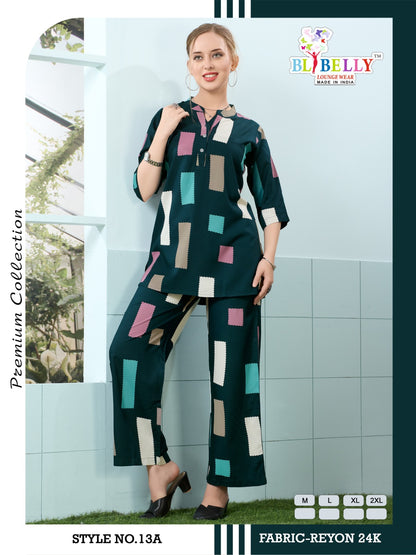 Luxury Rayon 2206 Belly Co Ord Set Exporter Ahmedabad