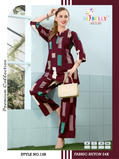 Luxury Rayon 2206 Belly Co Ord Set Exporter Ahmedabad