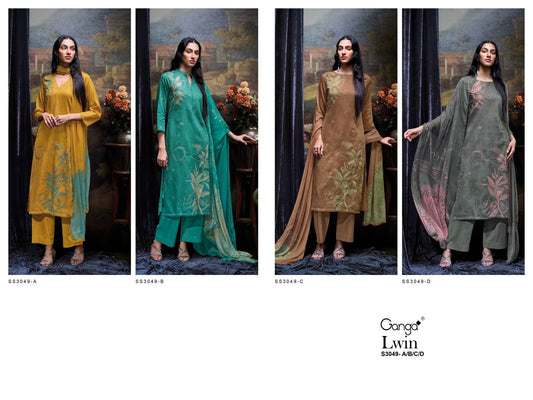 Lwin S3049 Ganga Cotton Satin Plazzo Style Suits Exporter