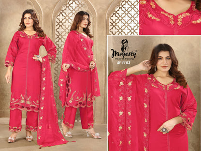 M1101 To M1104 Majesty Roman Silk Pakistani Salwar Suits Supplier India