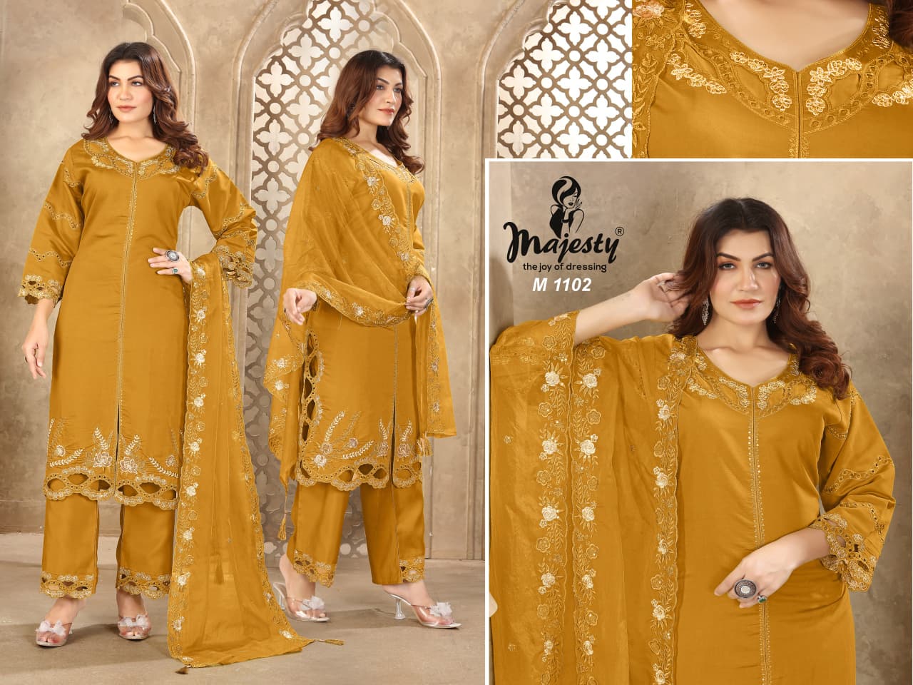 M1101 To M1104 Majesty Roman Silk Pakistani Salwar Suits Supplier India