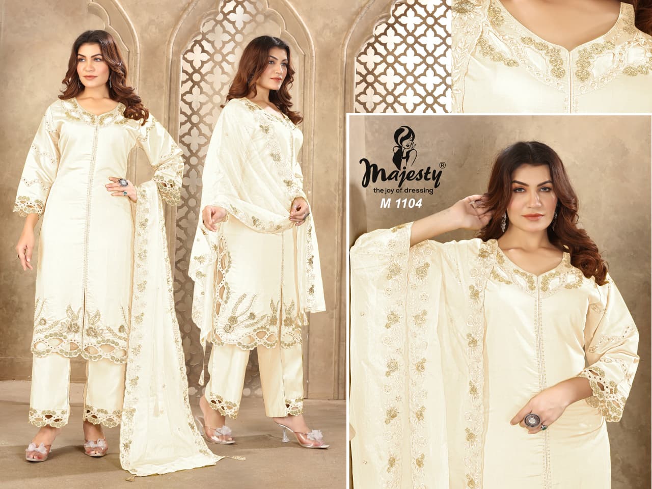 M1101 To M1104 Majesty Roman Silk Pakistani Salwar Suits Supplier India