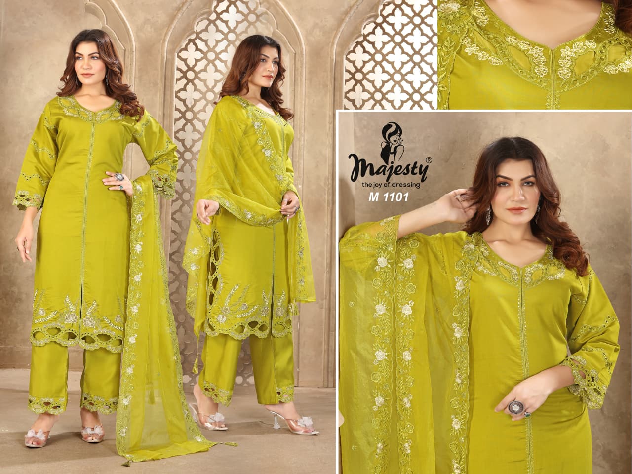 M1101 To M1104 Majesty Roman Silk Pakistani Salwar Suits Supplier India