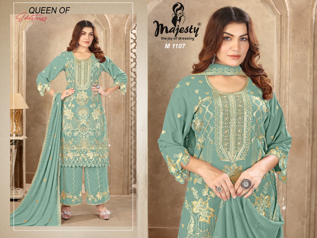 M1105 To M1108 Majesty Fox Georgette Pakistani Salwar Suits Manufacturer India