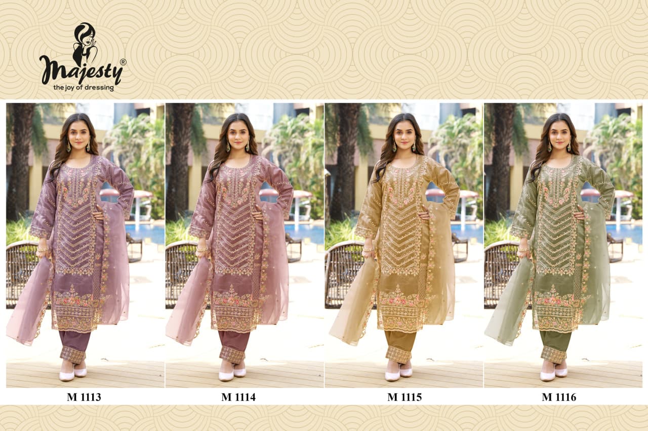 M1113 To M1116 Majesty Mausam Organza Pakistani Salwar Suits Wholesaler Ahmedabad