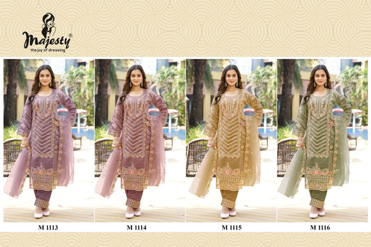 M1113 To M1116 Majesty Mausam Organza Pakistani Salwar Suits Wholesaler Ahmedabad