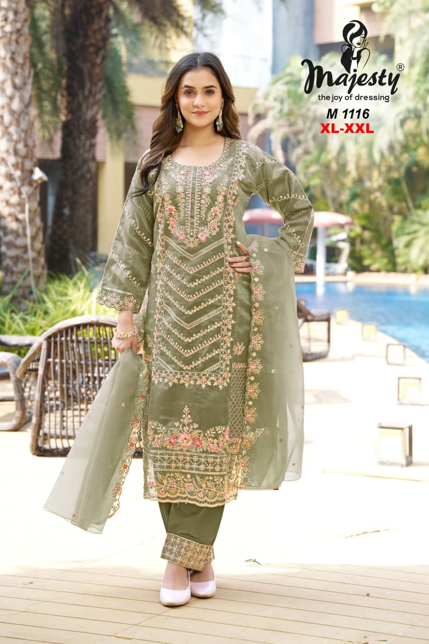 M1113 To M1116 Majesty Mausam Organza Pakistani Salwar Suits Wholesaler Ahmedabad