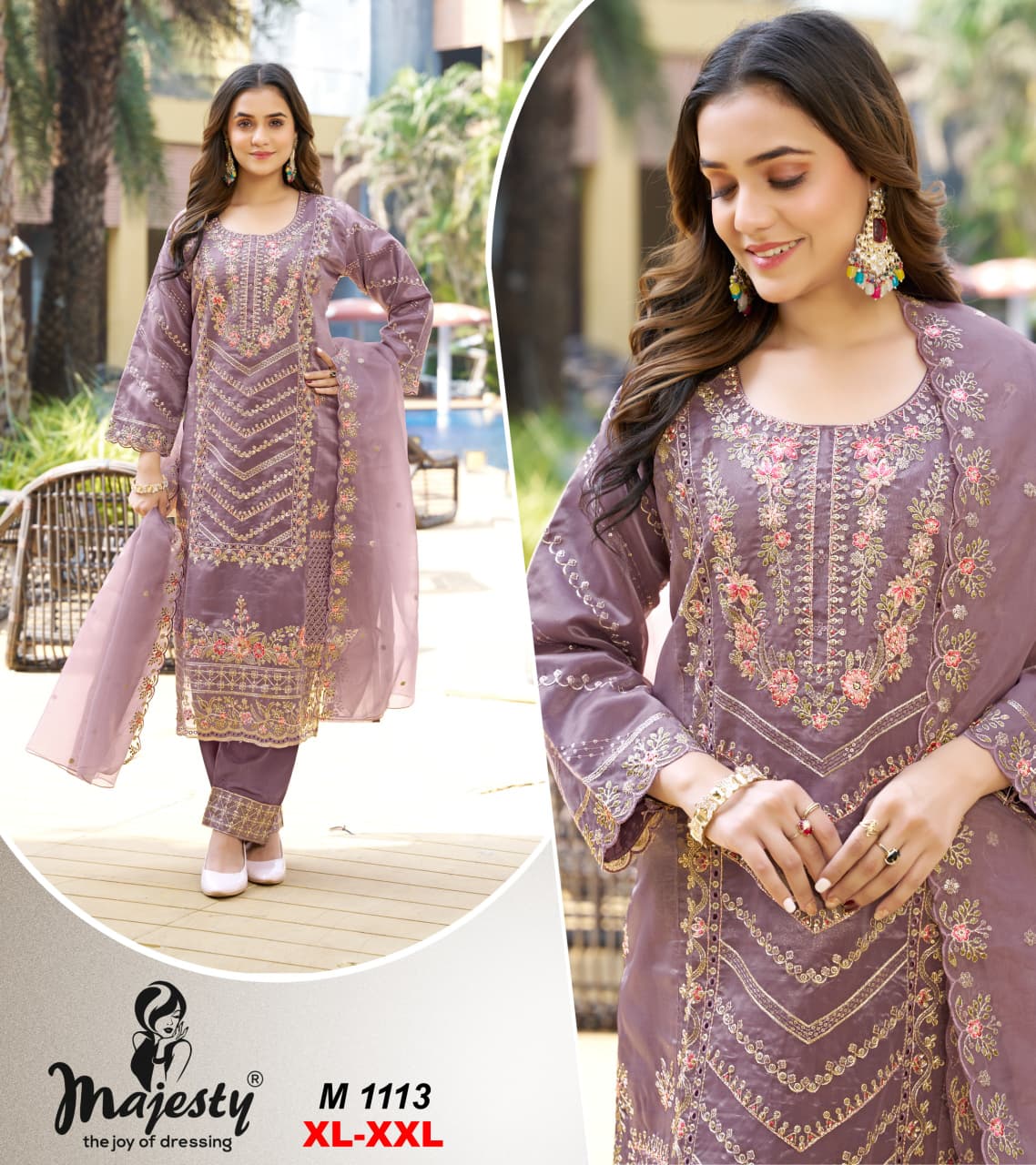 M1113 To M1116 Majesty Mausam Organza Pakistani Salwar Suits Wholesaler Ahmedabad