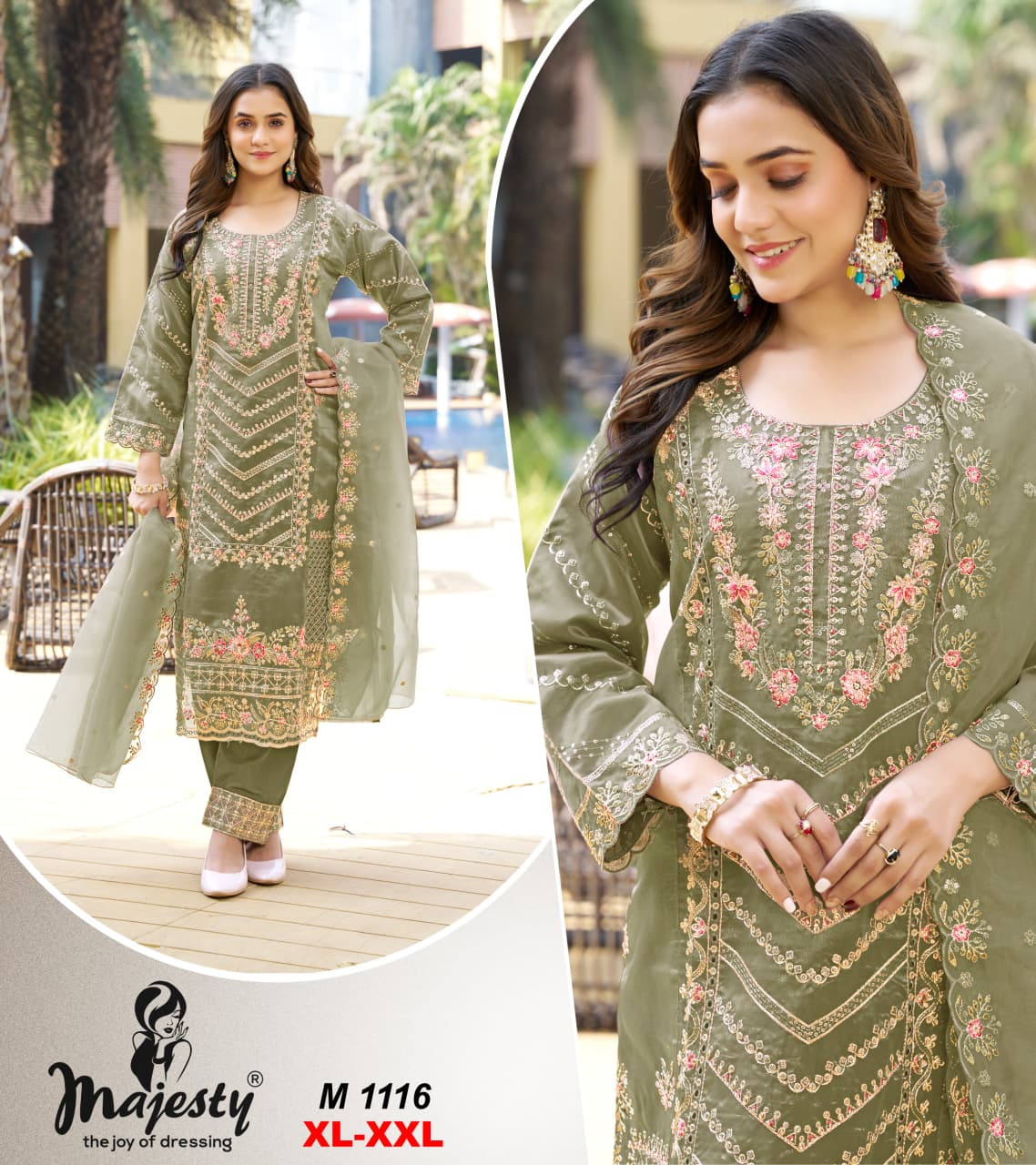 M1113 To M1116 Majesty Mausam Organza Pakistani Salwar Suits Wholesaler Ahmedabad