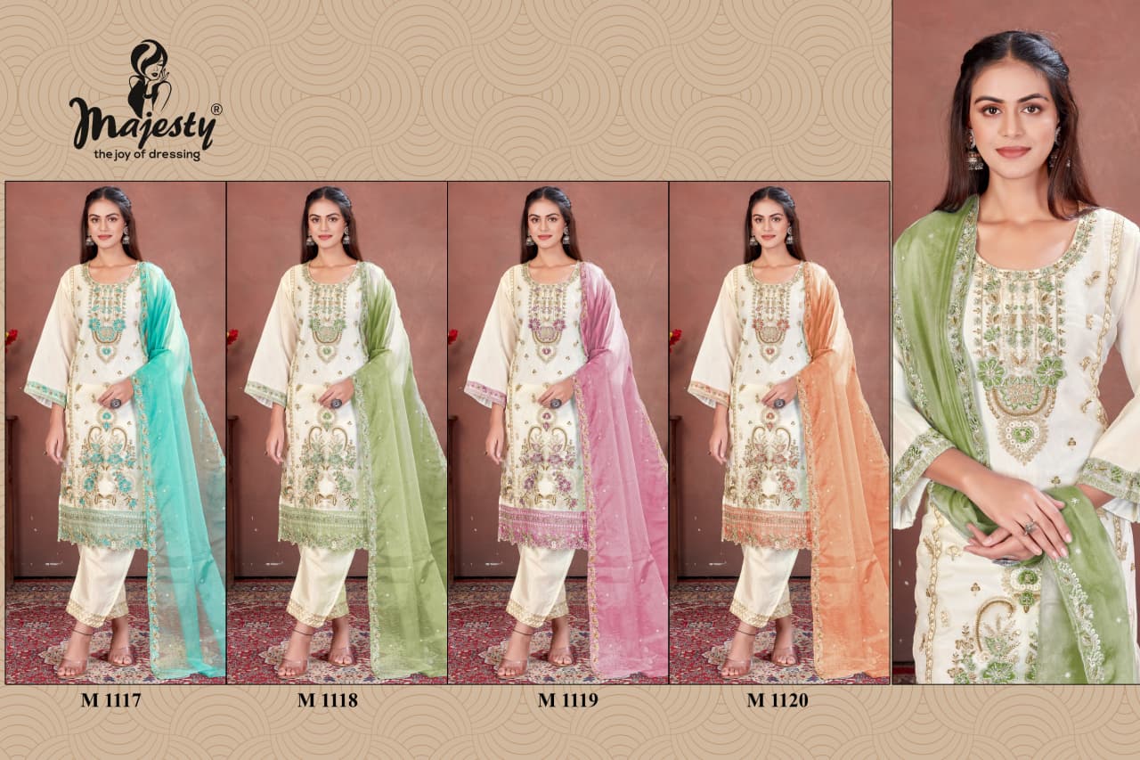 M1117 To M1120 Majesty Organza Pakistani Salwar Suits Exporter India