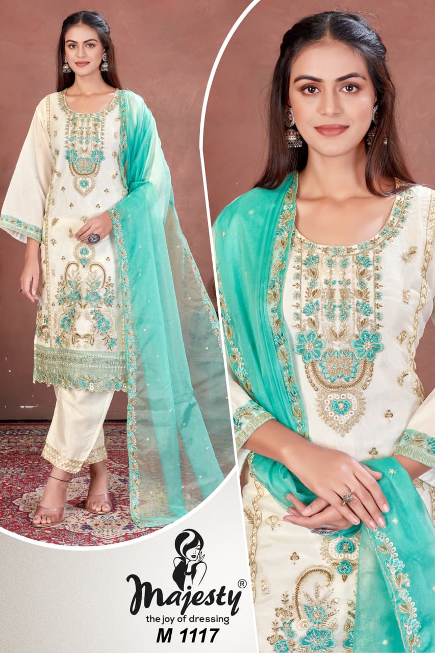 M1117 To M1120 Majesty Organza Pakistani Salwar Suits Exporter India