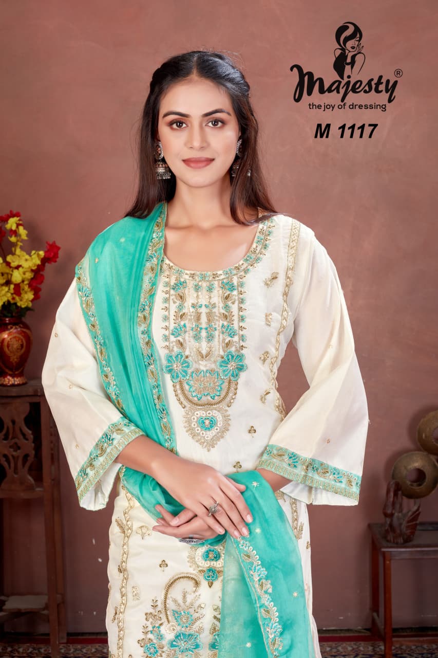 M1117 To M1120 Majesty Organza Pakistani Salwar Suits Exporter India