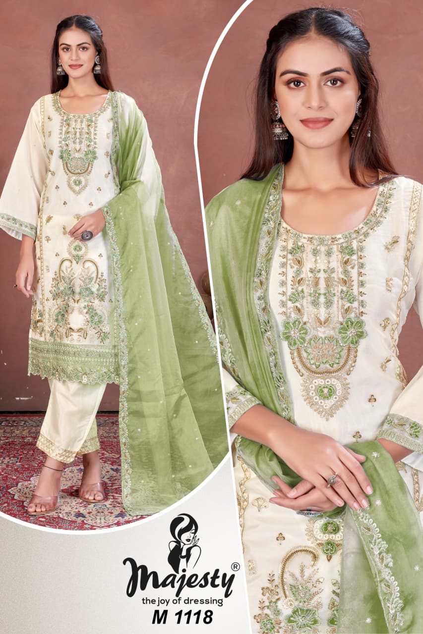 M1117 To M1120 Majesty Organza Pakistani Salwar Suits Exporter India