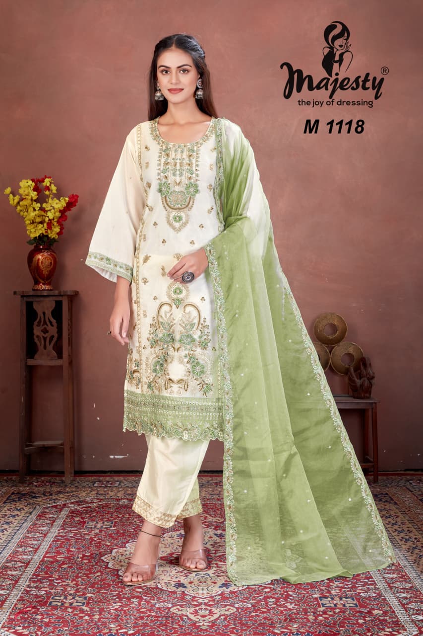 M1117 To M1120 Majesty Organza Pakistani Salwar Suits Exporter India